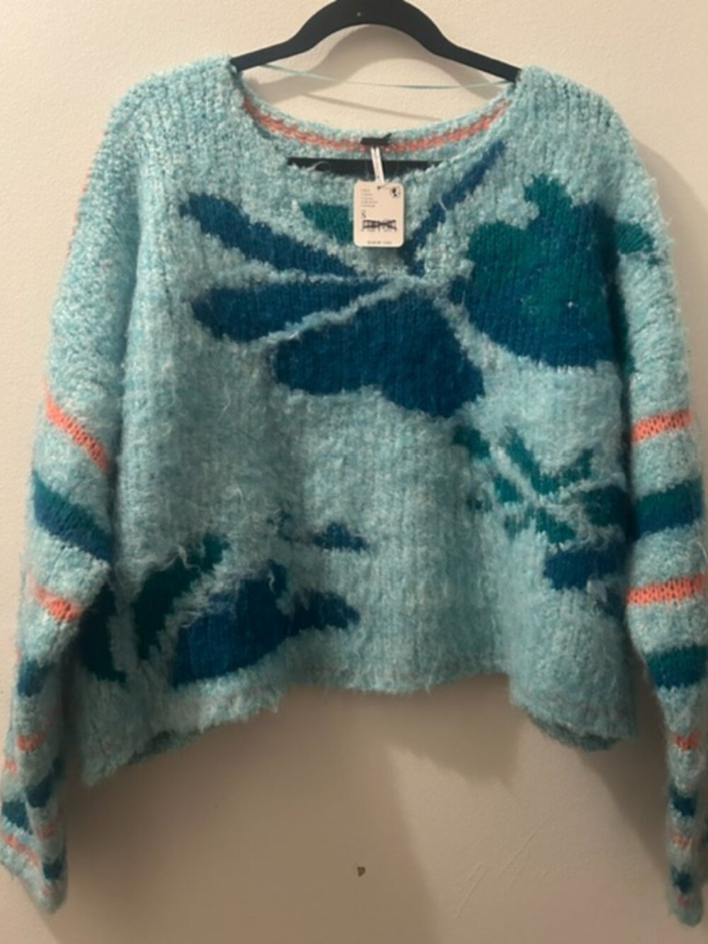 Free People Lily Pullover Fuzzy Soft Pull On Sweater in the Mosaic Sky Combo NWT - Picture 11 of 16